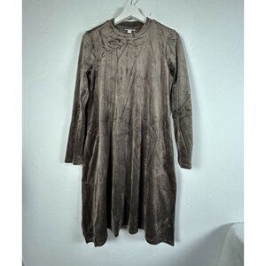 PureJill Womens Velvet Long-Sleeve Tunic Swing Dress Small Brown Pockets Stretch